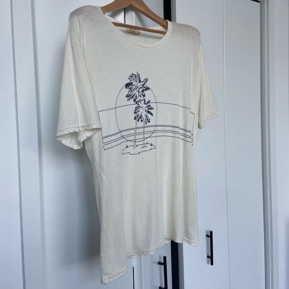šAll Things Fabulous Linen Cotton Tee T-Shirt - Made Venice CA - Size S Ivory